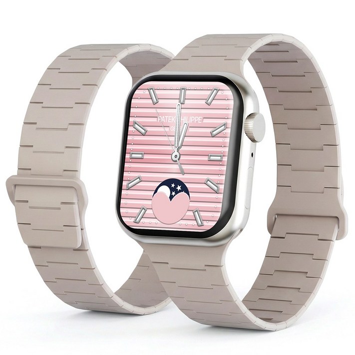 캘릭스 갤럭시워치 호환 실리콘 버클링 마그네틱 스트랩 밴드 시계줄, 베이지, 1개