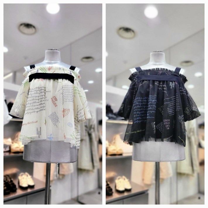 에고이스트 레터링 패턴 볼륨 오프숄더 블라우스 EQ2WB460N 1392311