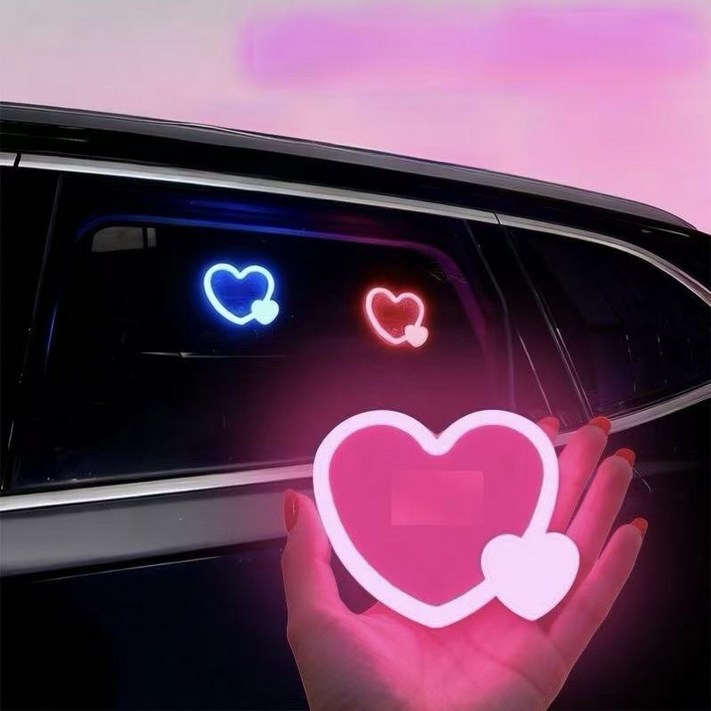 LCLCKorea 자동차 인테리어 네온 태양광충전 LED 투 하트 라이트 1개입 차량용 실내 무드등 다이아 오로라 엠비언트 LED 조명 usb 풋등, 핑크1개입, 실내등