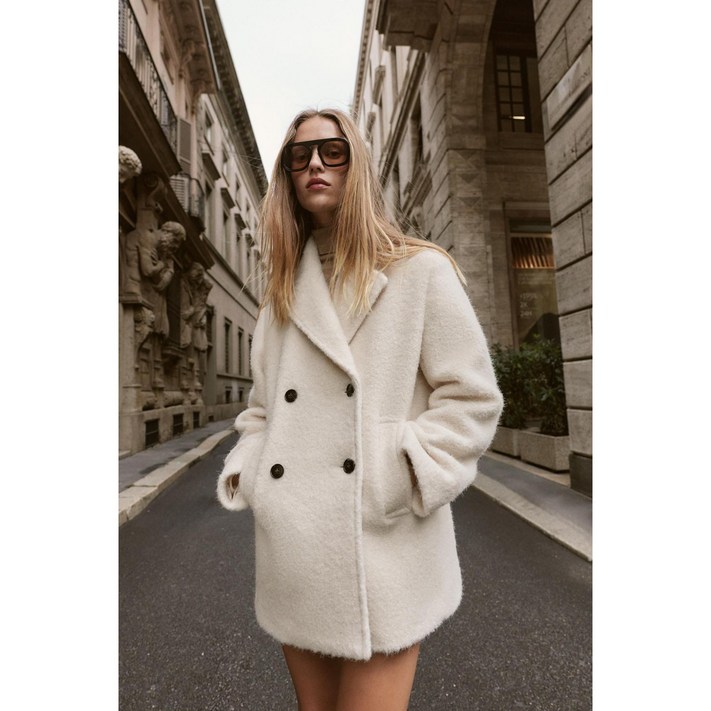 ZARA 자라 부클레 더블브레스트 미디 울 코트 8073328 8073328