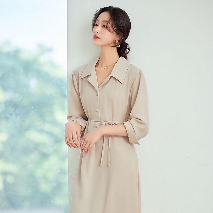 여성 여름 원피스 롱원피스 허리끈 카라넥