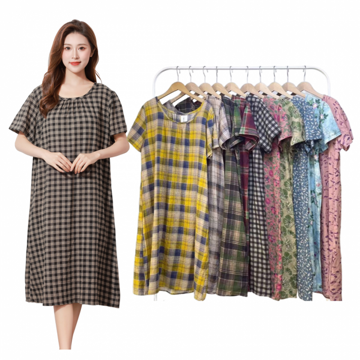 25년신규 아사면원피스 면원피스 여름원피스 빅사이즈원피스 체크원피스 꽃치마 홈웨어