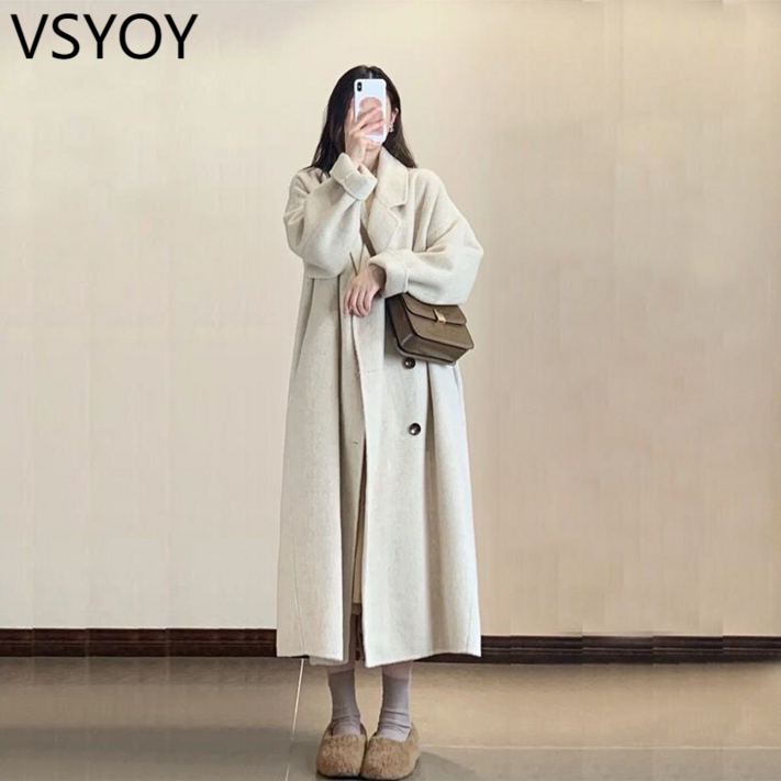 vsyoy 가을과 겨울 패션 플러스 벨벳 패딩 긴 모직 코트