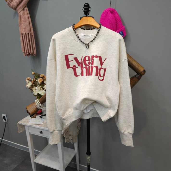 에브리띵 세미크롭 기모맨투맨 여성 기모 오버핏 벌룬 무지 세미 크롭 맨투맨 긴팔 티셔츠 크롭티 긴팔티