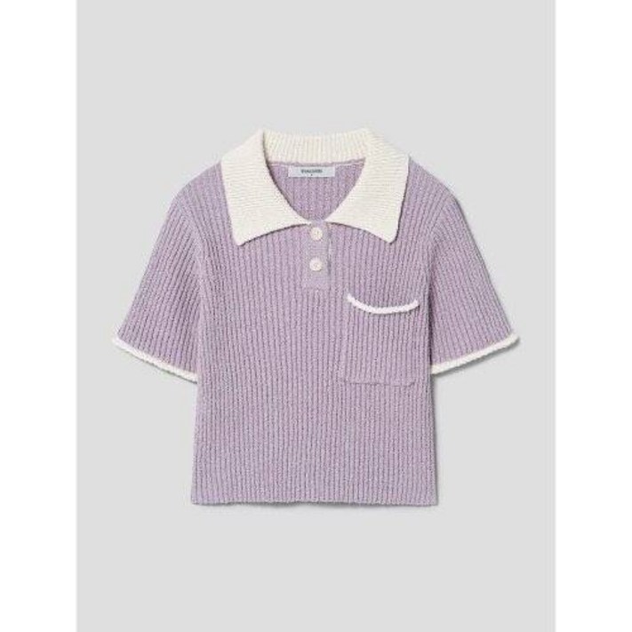 에잇세컨즈 배색 칼라 반팔 니트 바이올렛 353451MQ9S