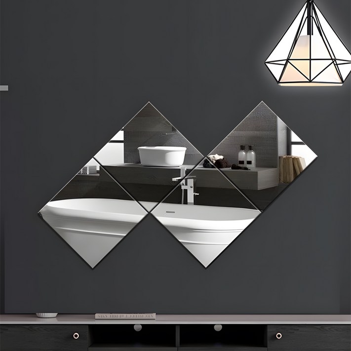 SMIRIA 붙이는 접착식 아크릴 거울 부착형 깨지지 않는 안전한거울 30 x 30 cm 4매 세트 거실 현관 침실