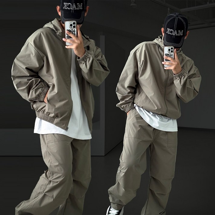 빠델 투웨이 후드집업  카고 와이드 스트링팬츠 트레이닝 셋업