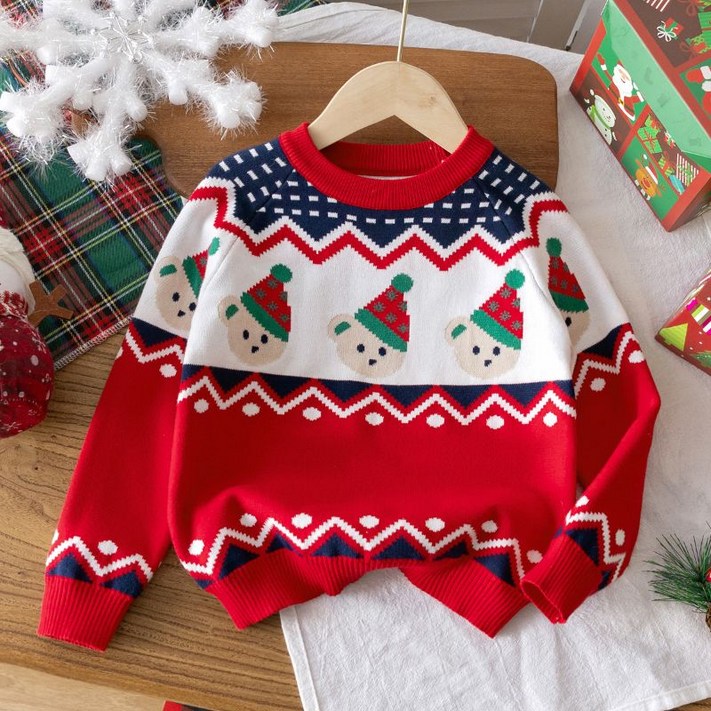 크리스탈하우스 여아 남아 아동 성탄절 크리스마스 곰돌이 파티 니트 CS025