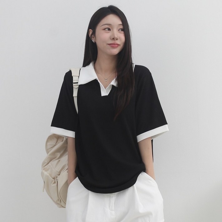 루나샵 배색골지카라 반팔 티셔츠 루나샵 배색골지카라 반팔 티셔츠