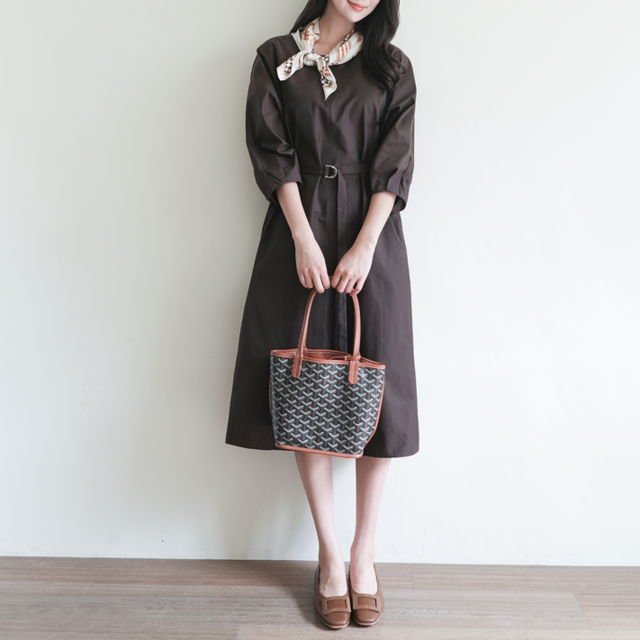 노엘 8부 벨티드 카라 원피스 플레어실루엣 데일리 하객룩 여성 원피스 2COLORS