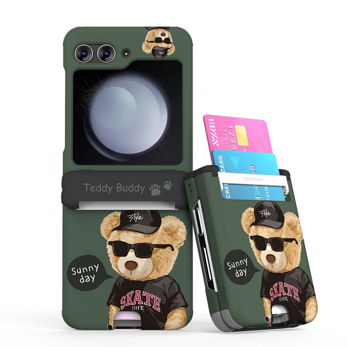 이디즌 갤럭시 Z플립 5 케이스 컬러 테디시리즈 귀여운 디자인 슬림 카드 2장 수납 힌지보호 충격방지