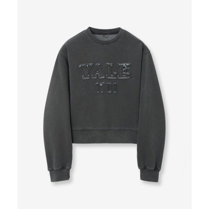 YALE 예일 우먼즈 피그먼트 아플리케 크롭 스웨트셔츠차콜 558709
