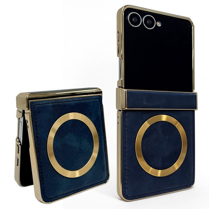 이케미 맥세이프 전용 골드서클 가죽 플립 케이스