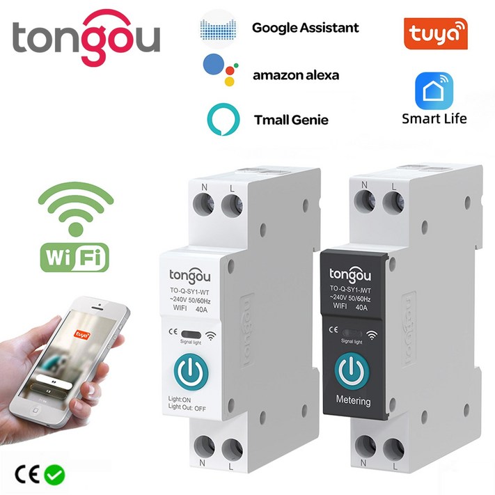 TUYA와이파이 스마트 회로 차단기, 계량 1P 63A DIN 레일, 홈 무선 원격 제어, 앱 TONGOU 스위치 TUYA와이파이 스마트 회로 차단기, 계량 1P 63A DIN 레일, 홈 무선 원격 제어, 앱 TONGOU 스위치