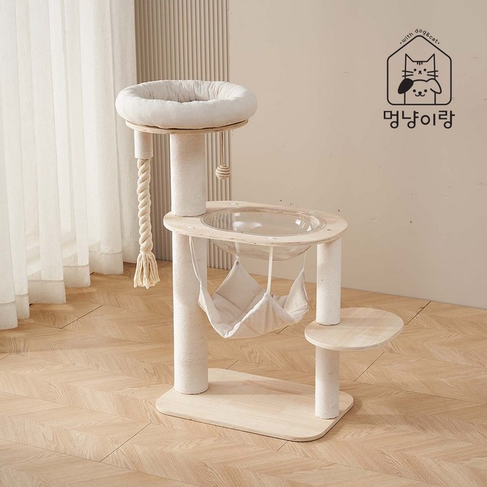 멍냥이랑 원목 캣타워 캣폴 스크래쳐, 1개, 미니 구름 캣타워 3단