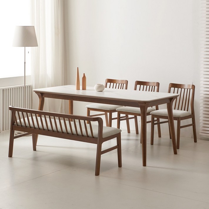 루나 포세린 세라믹 원목 6인 식탁세트 1800 의자등받이벤치형 IKLN2D