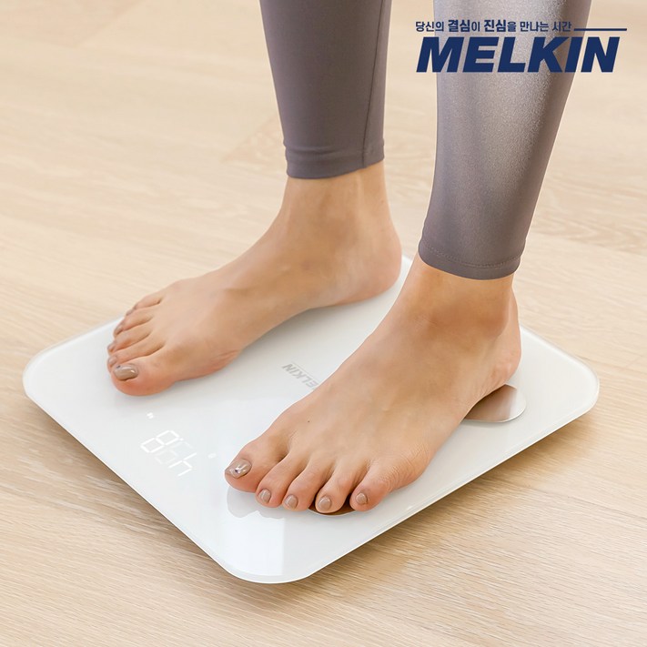 멜킨 스마트 체중계 블루투스 체지방 측정기 디지털 바디 스케일 가정용 전자 몸무게 저울, 화이트, 1개