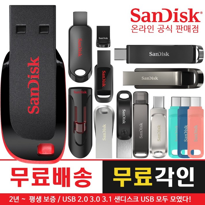 샌디스크 USB 메모리 2.0 3.0 3.1 C타입 대용량 OTG 듀얼 32G 64G 128G 256G 512G, 32GB