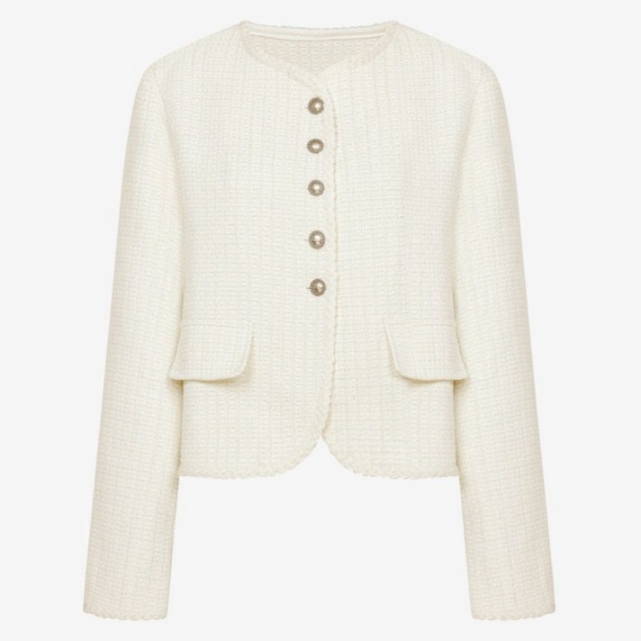 이사베이 여성용 노카라 장식 포켓 트위드 자켓 VKJAB7101