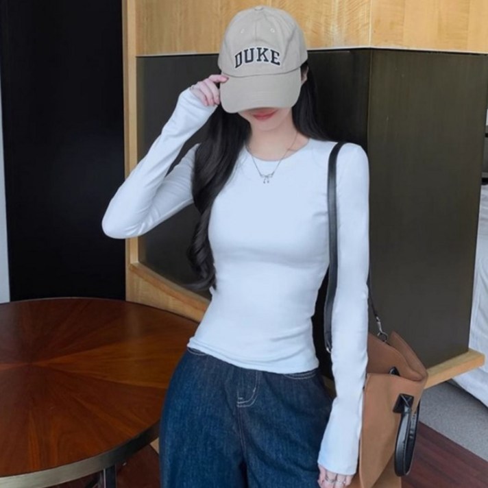 라라온 여성용 슬림핏 베이직 긴팔 무지 티셔츠 TSP2955