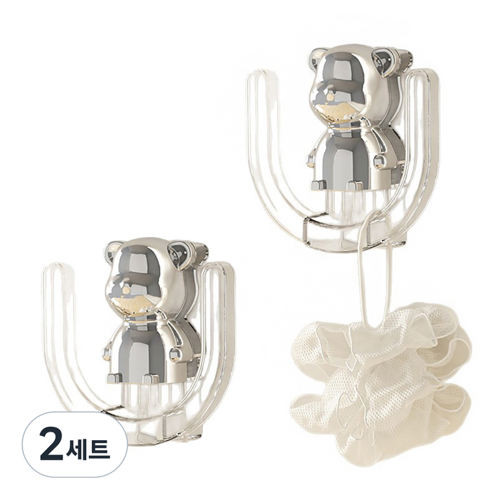 굿앤칩 곰돌이 다용도 욕실 무타공 슬리퍼 실내화 거치대 2P 접착 스티커 2P세트