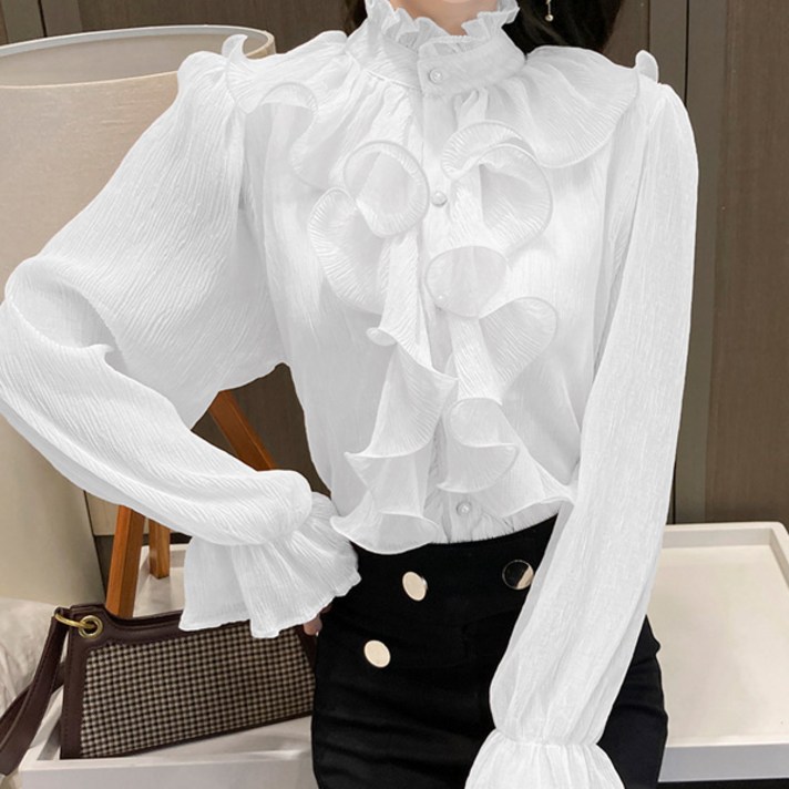 포플러앤씨 여성용 아이렌 러플 쉬폰 블라우스 P25FBL072103