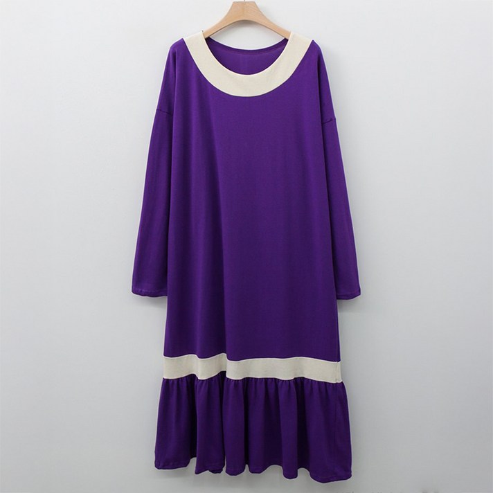 라라온 배색 라운드넥 프릴 루즈핏 롱 원피스 25TSP3570