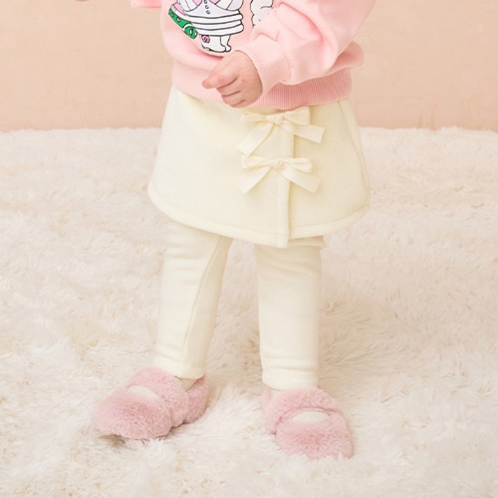 밀크마일 여아용 리본 보들 밍크 기모 치랭스