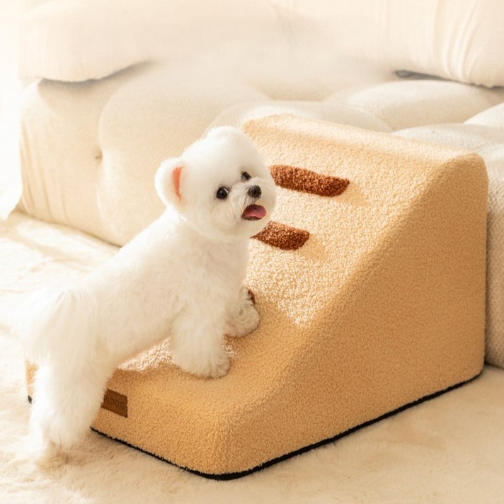 LA DERIVE 강아지 계단 미끄럼 방지 슬개골 보호 스펀지 계단 3단계