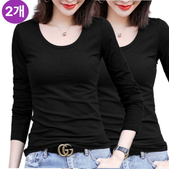 빠른토끼 11여성 슬림 U넥 긴팔 티셔츠 이너 스판