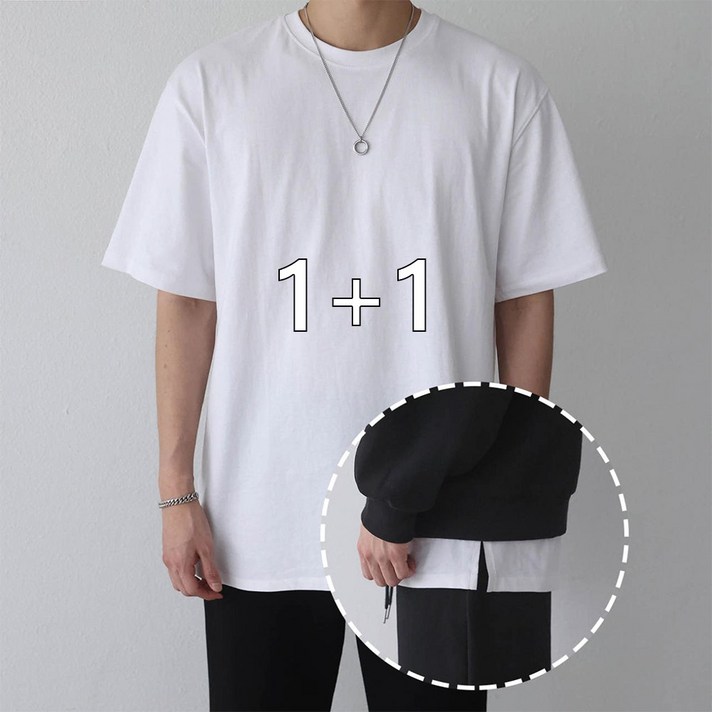 11,자체제작데일리 워싱 레이어드 트임 오버핏 반팔 티셔츠2color