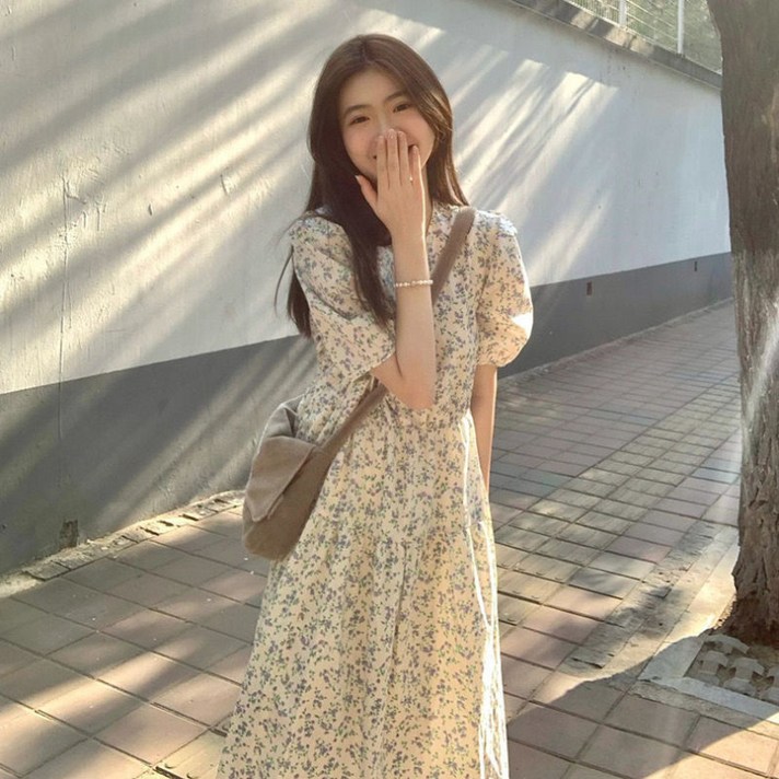 ANYOU 여성 여름 슬림해 보임 반팔 롱원피스 ANYOU 여성 여름 슬림해 보임 반팔 롱원피스
