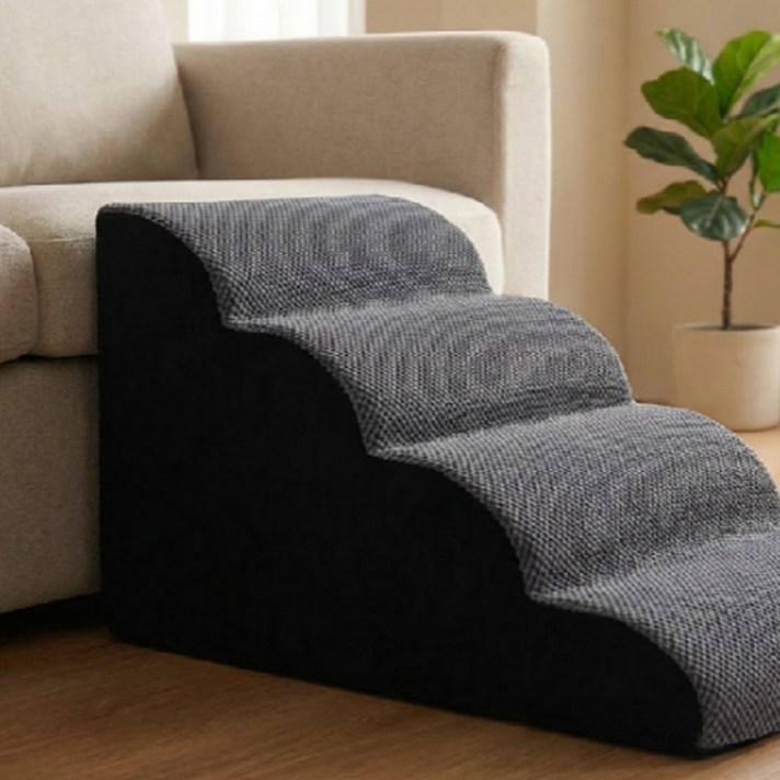 리브노드 강아지 계단 4단 논슬립 슬개골 탈구 예방 애견 스텝 반려견 침대 소파 사다리 미끄럼방지, 1개, 블랙