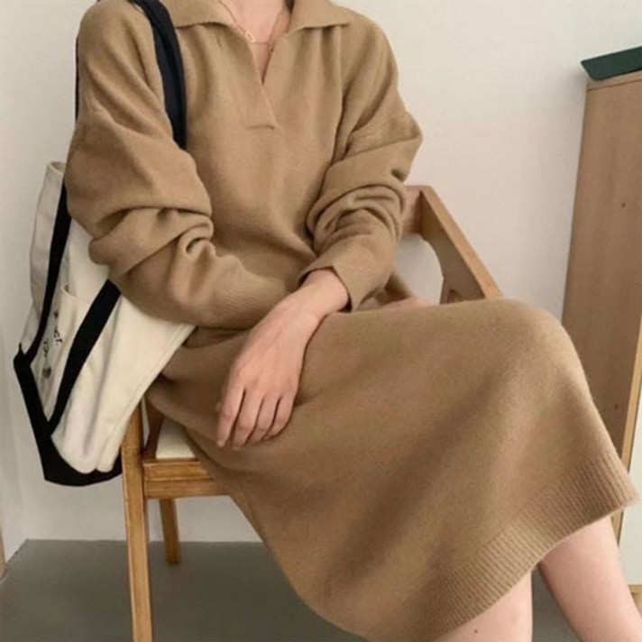 은창V넥 카라 니트 원피스 겨울 가을 롱원피스 여성 koo6824zk