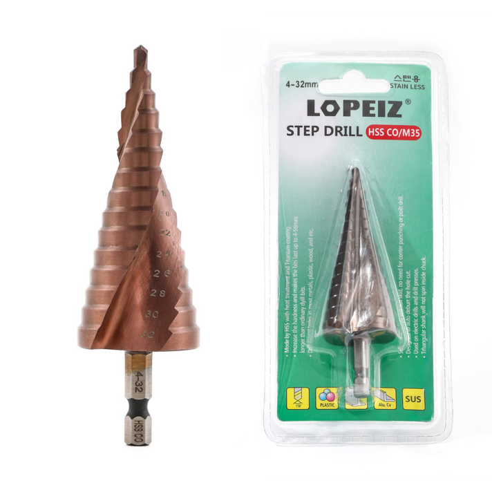 LOPEIZ 로페이즈 고합금강 M35 스텐리스강 SUS 트위스트 스텝드릴 432mm 1개 드릴비트 스텝기리 스텝 드릴 비트, 1개 LOPEIZ 로페이즈 고합금강 M35 스텐리스강 SUS 트위스트 스텝드릴 432mm 1개 드릴비트 스텝기리 스텝 드릴 비트, 1개