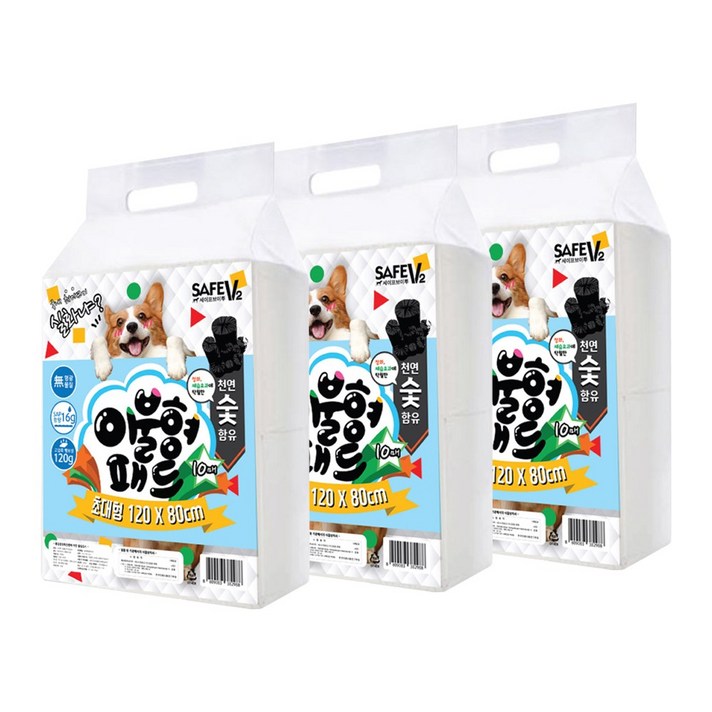 세이프한 이불형 초대형 숯 배변패드 10매 120x80cm, 3개, 10개입