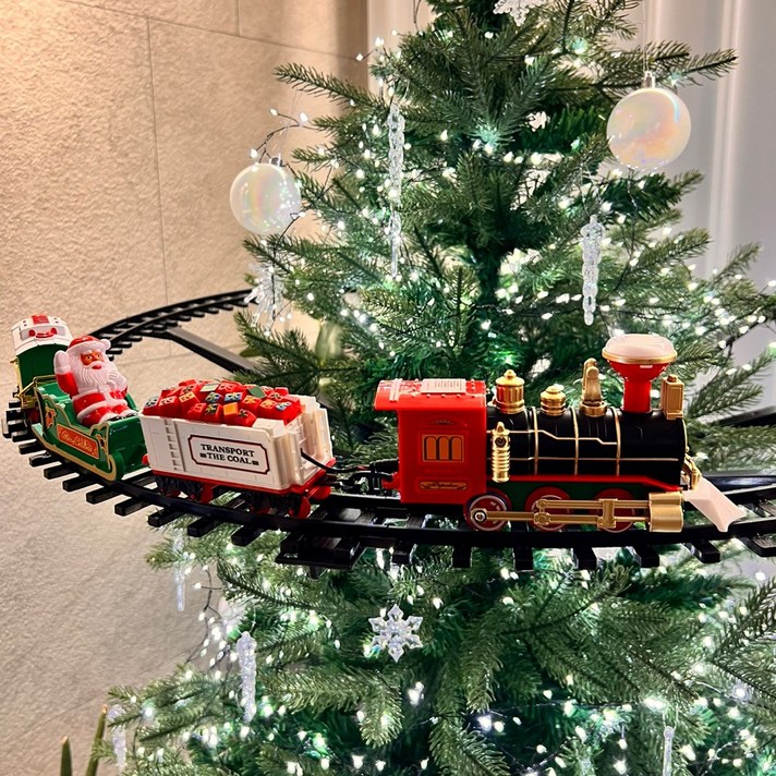 크리스마스 트리 기차 중간 달리는 증기 풀세트 장식