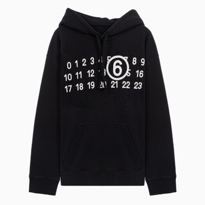 메종마르지엘라 당일 23SS MM6 로고 프린트 블랙 여성 코튼 후드티 S62GU0112 S25454 900