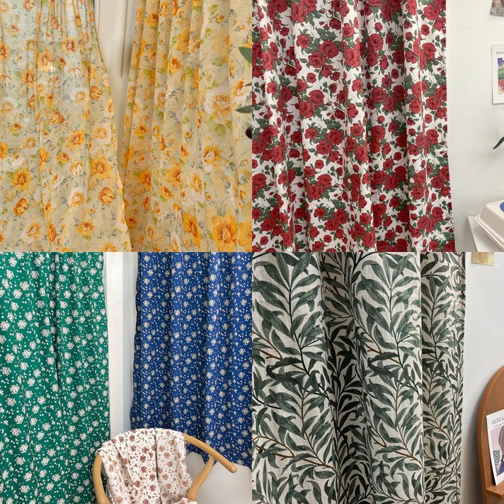 빈티지 커텐 꽃무늬 린넨 안방 현관 방문 인테리어 포인트 거실 커튼