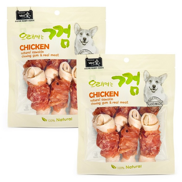 백년애 고기가 2배 이상 말린 오래먹는 강아지껌, 2개, 250g, 닭고기 중형