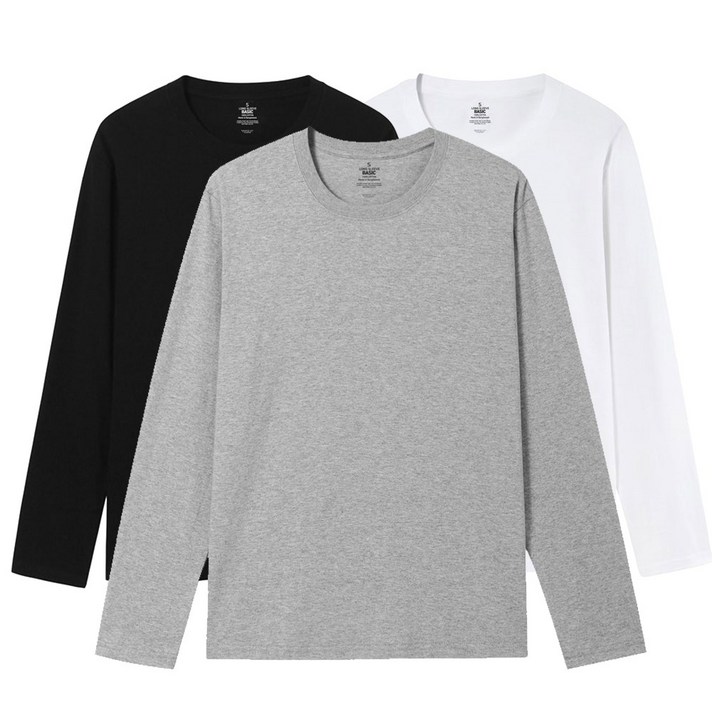 알뜰공식 남녀공용 데일리 무지 면 긴팔 티셔츠 3장