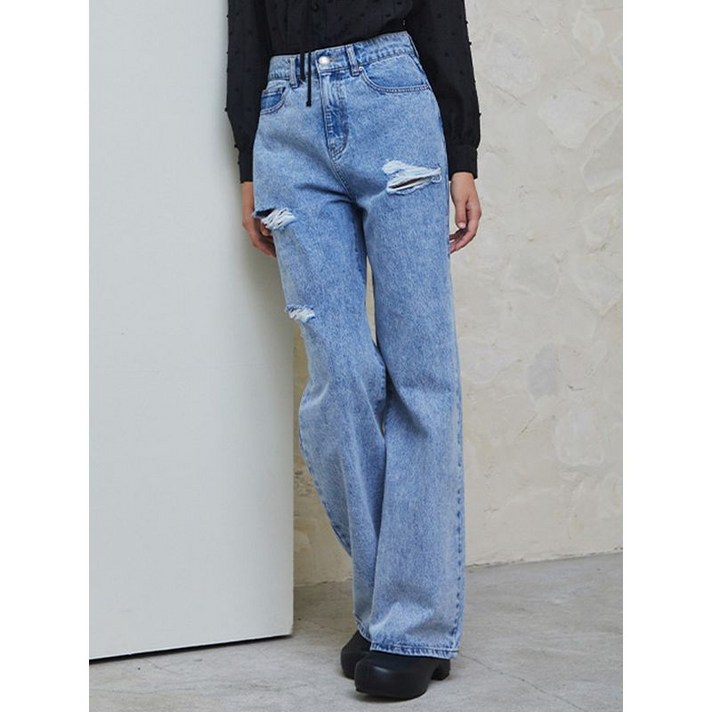 에고이스트 라이트 인디고 디스트로이드 NON SPAN 데님팬츠 EQ3ODP01