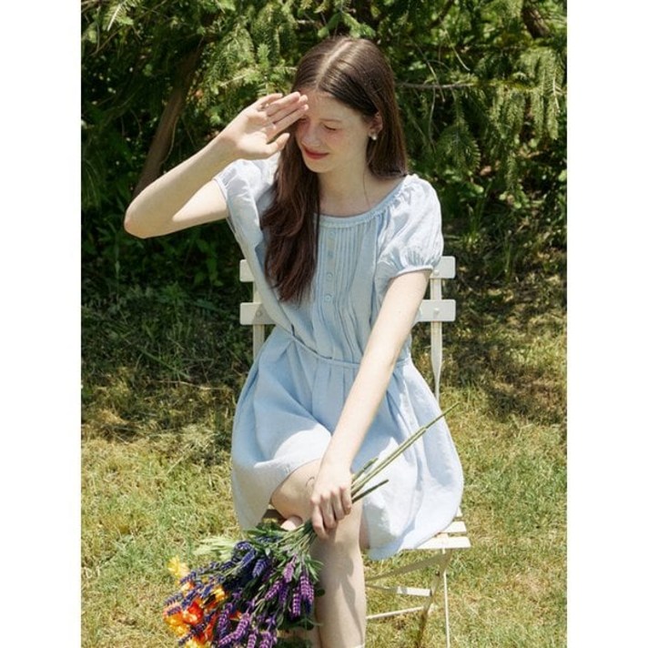 어다울 Front pintuck vintage lace mini dress  blue 168049