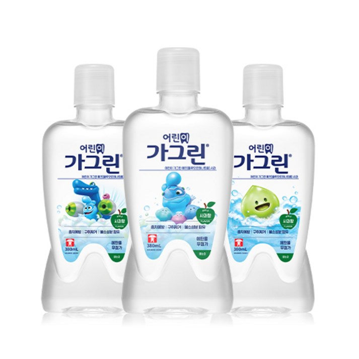 가그린 어린이용 구강세정제 사과향, 380ml, 3개