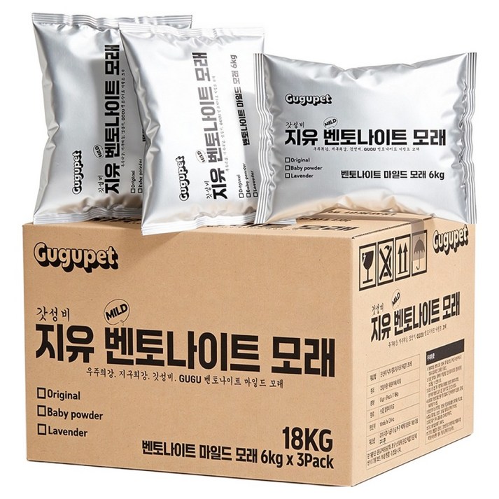 구구펫 고양이 마일드 벤토나이트 모래, 6kg, 3개, 무향