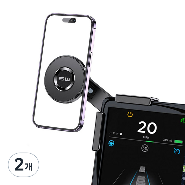 GSB 테슬라 비접착 맥세이프 휴대폰 충전 거치대 모델3 모델Y 하이랜드 호환, 2개, 블랙