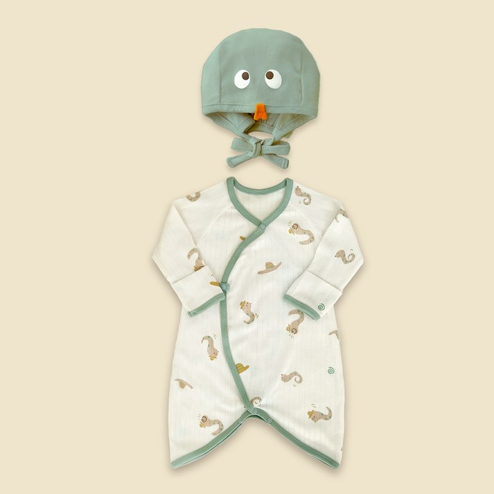 이키 부드러운 순면 아일렛 배냇 바디슈트 세트 긴소매