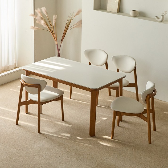 리샘 토리 세라믹 원목식탁  벨체어 B의자 세트 4인용 방문설치, 월넛, 일반의자 4