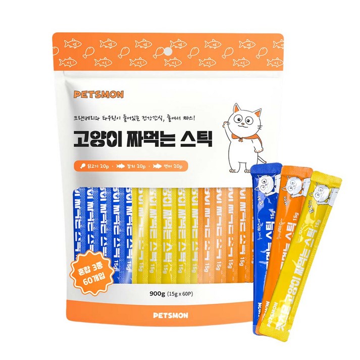 펫츠몬 고양이 짜먹는 스틱, 혼합맛(닭고기/참치/연어), 900g, 1개