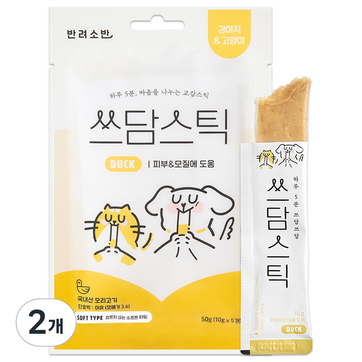 반려소반 쓰담스틱 강아지 간식 5p, 오리, 2개